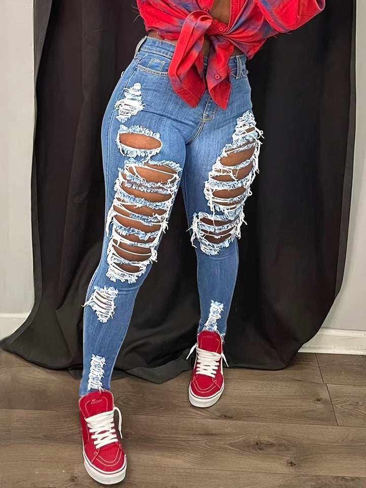 High-Waisted Slim Fit Ripped  jeans