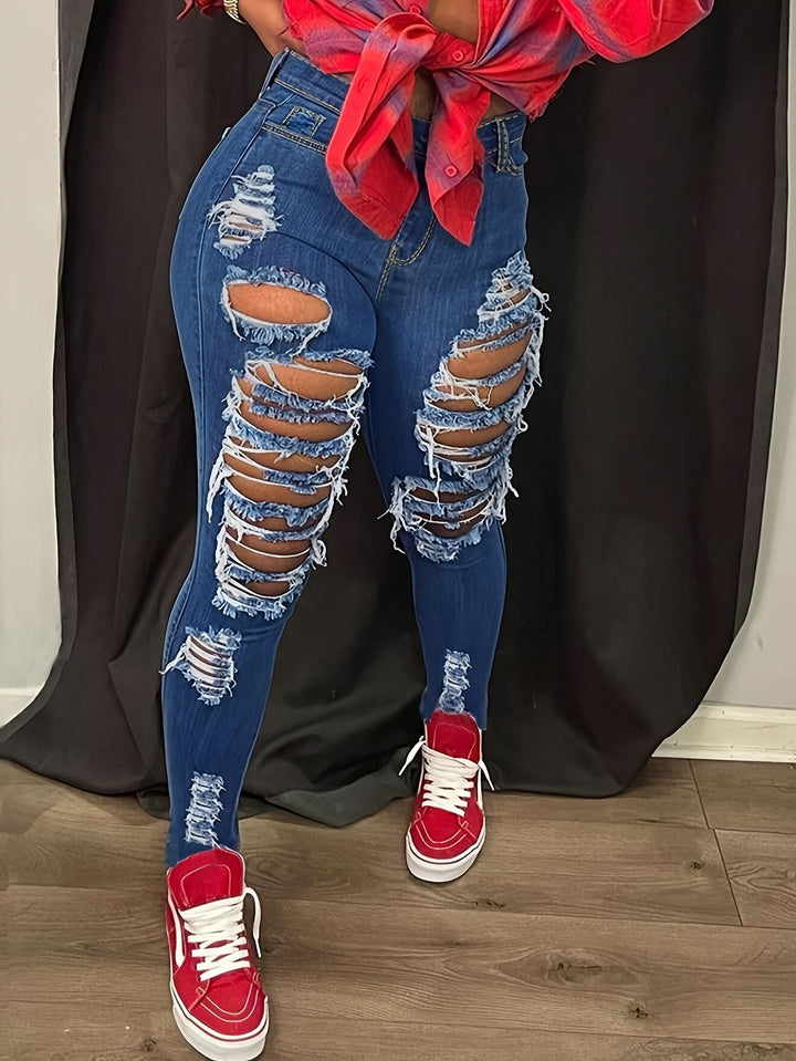 High-Waisted Slim Fit Ripped  jeans