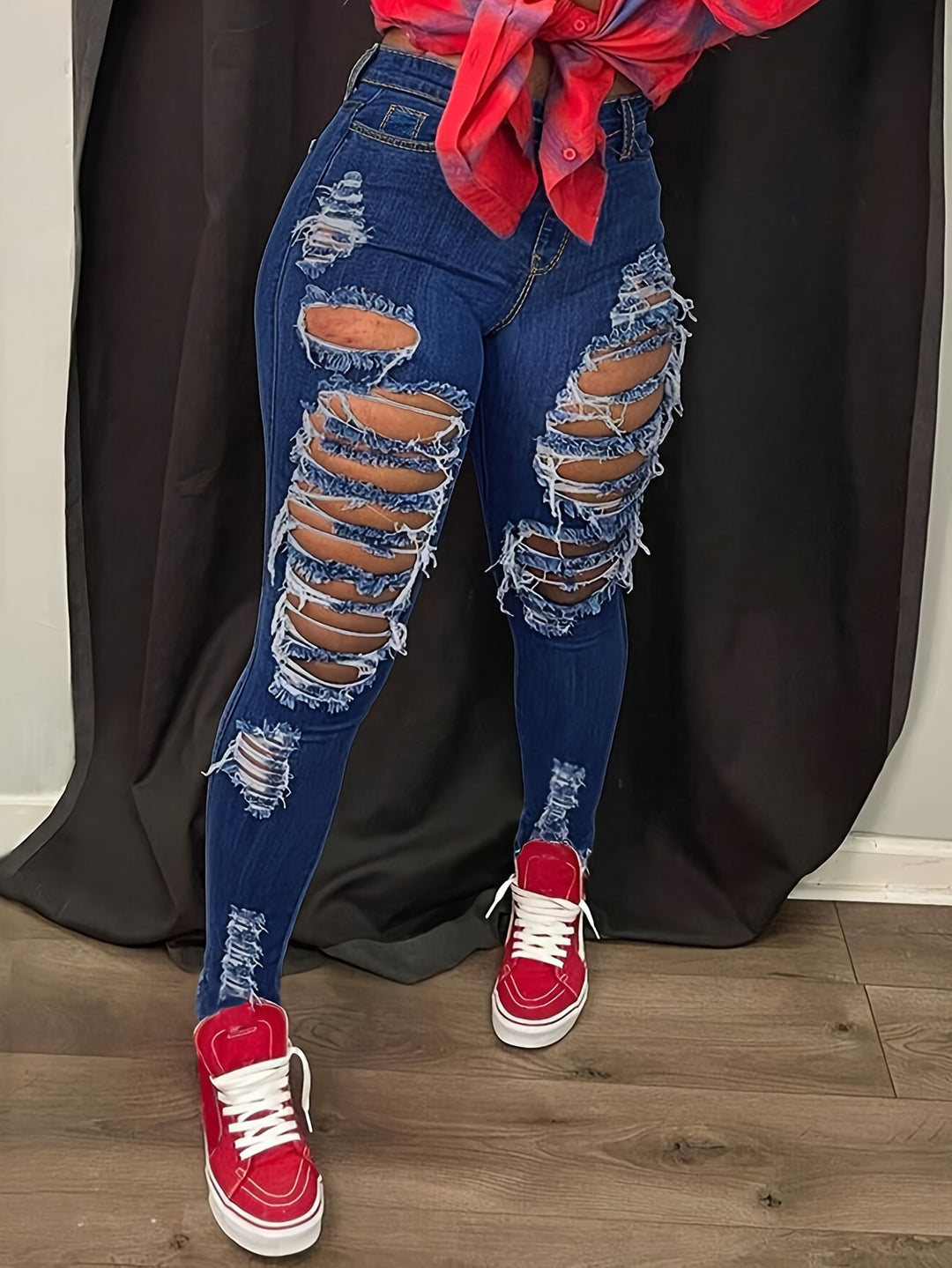 High-Waisted Slim Fit Ripped  jeans