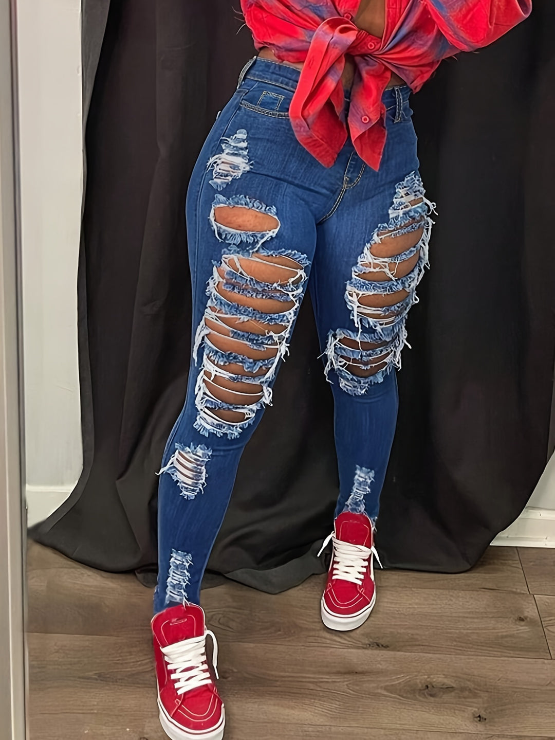 High-Waisted Slim Fit Ripped  jeans