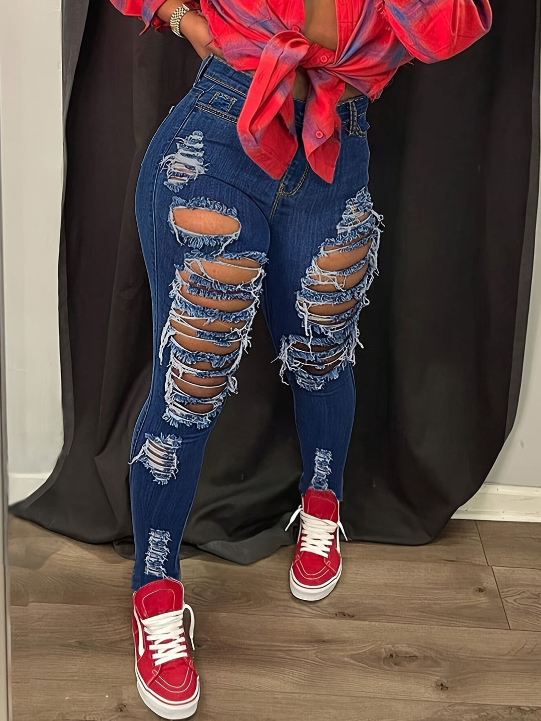 High-Waisted Slim Fit Ripped  jeans